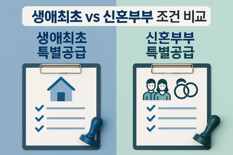 생애최초 특별공급과 신혼부부 특별공급 조건 비교