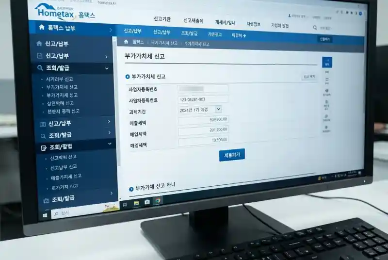 홈택스 부가세 신고 화면 예시