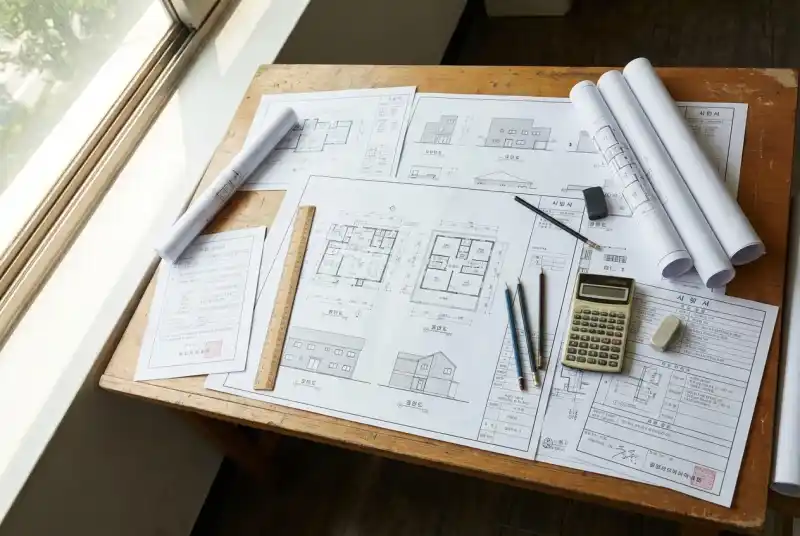 건축 설계 도면 작업 테이블