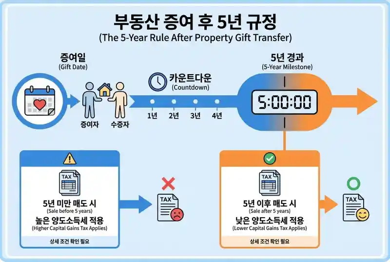 증여 후 5년 안에 팔면 세금폭탄? 양도세 함정 총정리