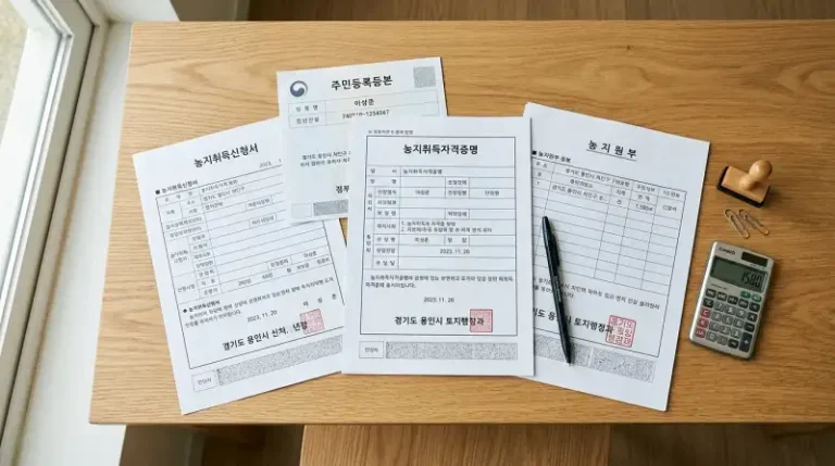 농지 취득 서류 플랫레이