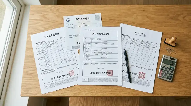 농지 취득 서류 플랫레이