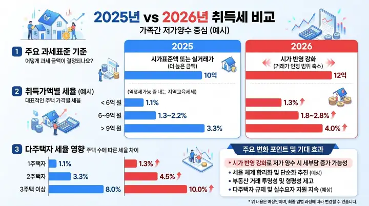 2025년 vs 2026년 취득세 비교 인포그래픽