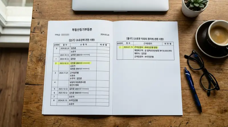 등기부등본 분석 클로즈업