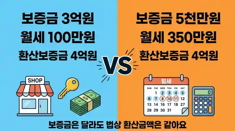 보증금 중심 vs 월세 중심 계약의 환산보증금 비교