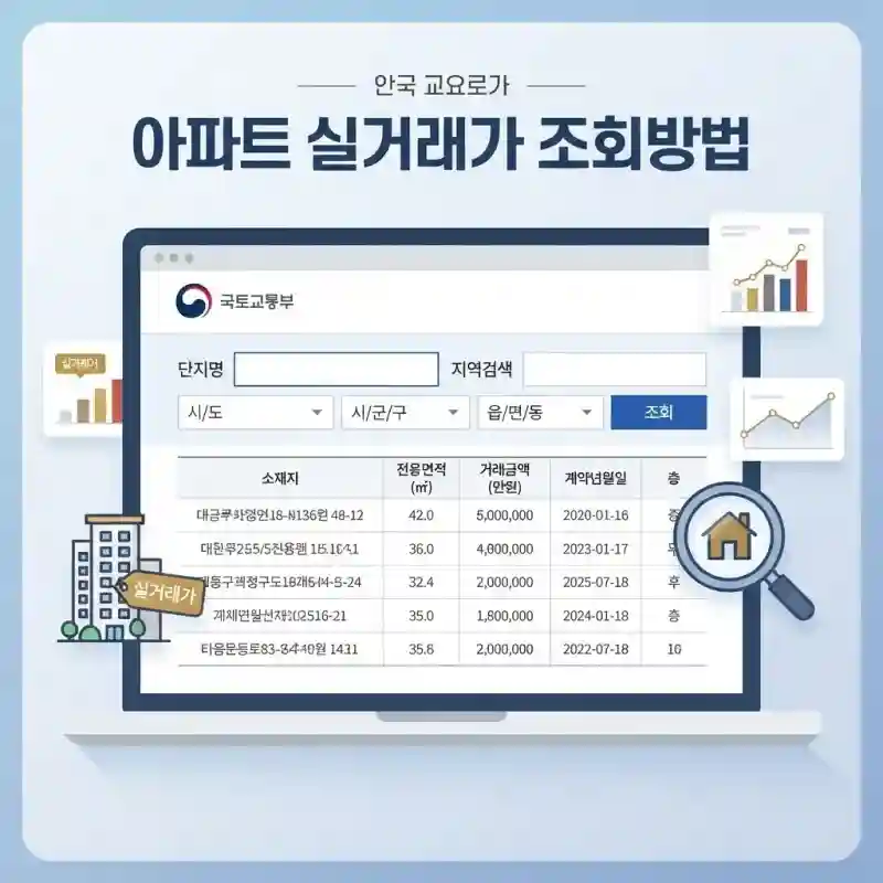 국토교통부 아파트 실거래가 조회 화면 설명 