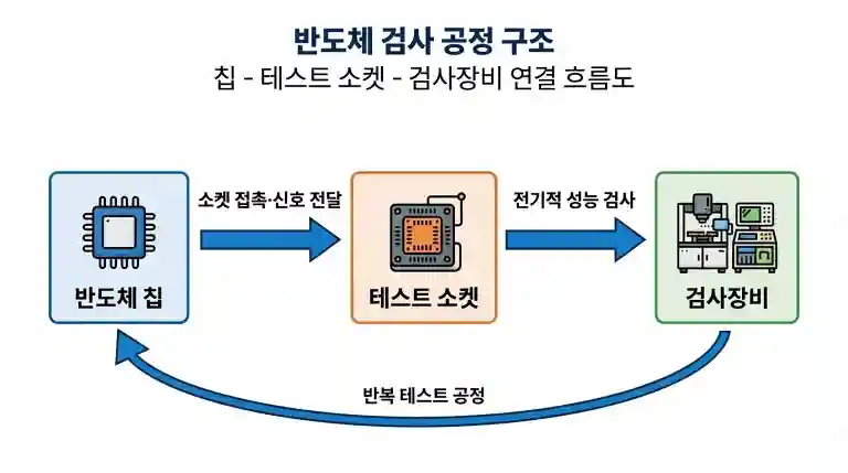 반도체 칩·테스트 소켓·검사장비의 연결 구조