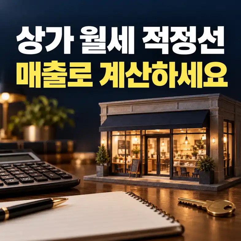 상가 적정 임대료 계산을 위한 점포 모형과 계산기, 장부, 열쇠
