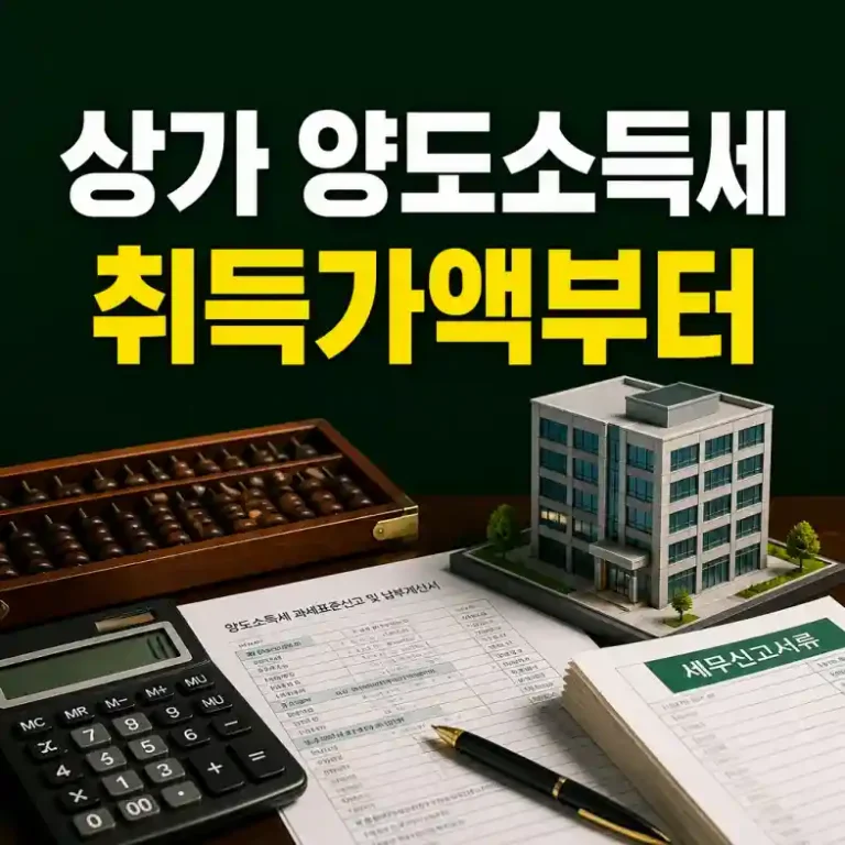 상가 양도소득세를 계산하기 위해 취득가액과 필요경비 자료를 확인하는 임대인