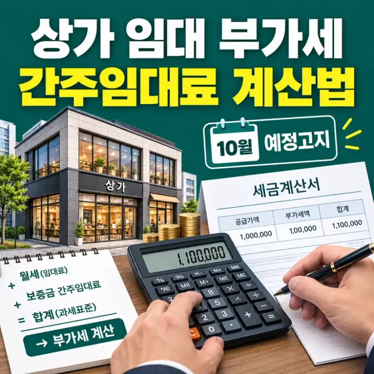 상가 임대인이 월세와 보증금 간주임대료로 부가세를 계산하는 모습