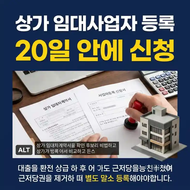 상가 임대사업자 등록을 위해 임대차계약서와 사업자등록 신청서를 확인하는 임대인