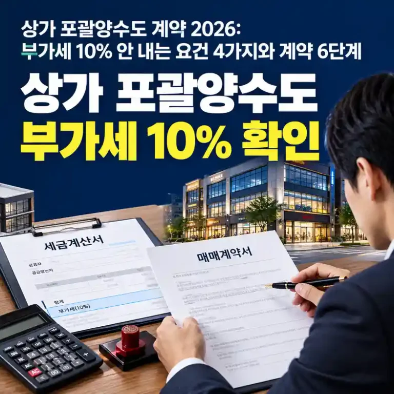 상가 포괄양수도 계약을 위해 매매계약서와 부가세 계산 내역을 확인하는 매수인