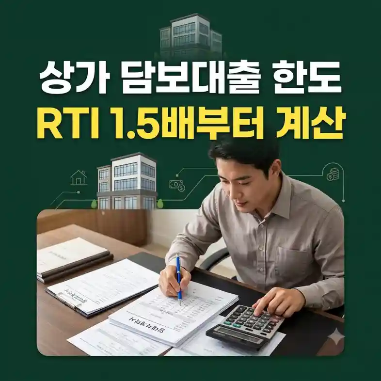 상가 담보대출 한도를 확인하기 위해 임대차계약서와 계산기로 RTI를 계산하는 매수인